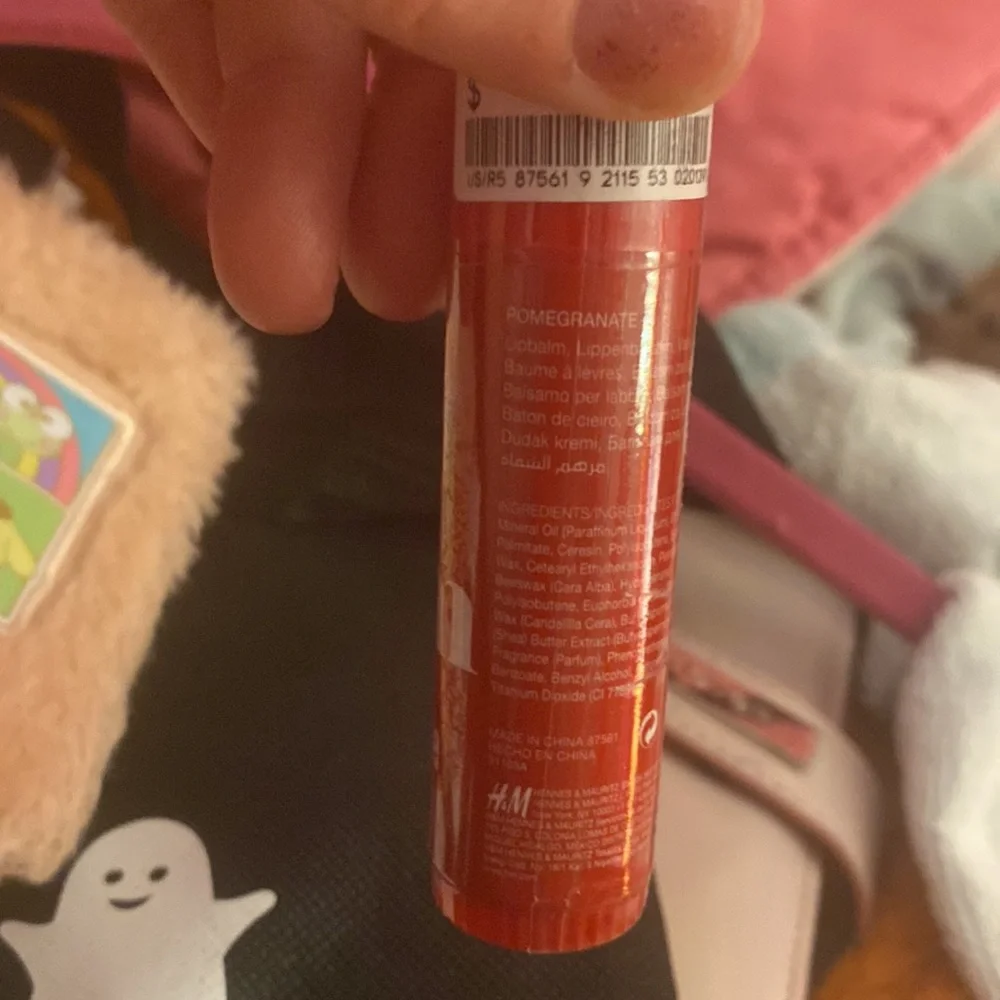 H&M pomegranate lip balm with shea butter.